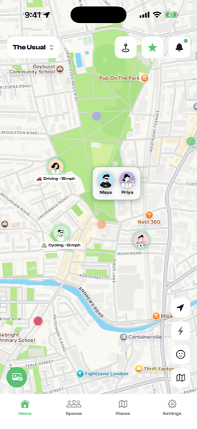 The Circl map showing the people in a space and what they are doing